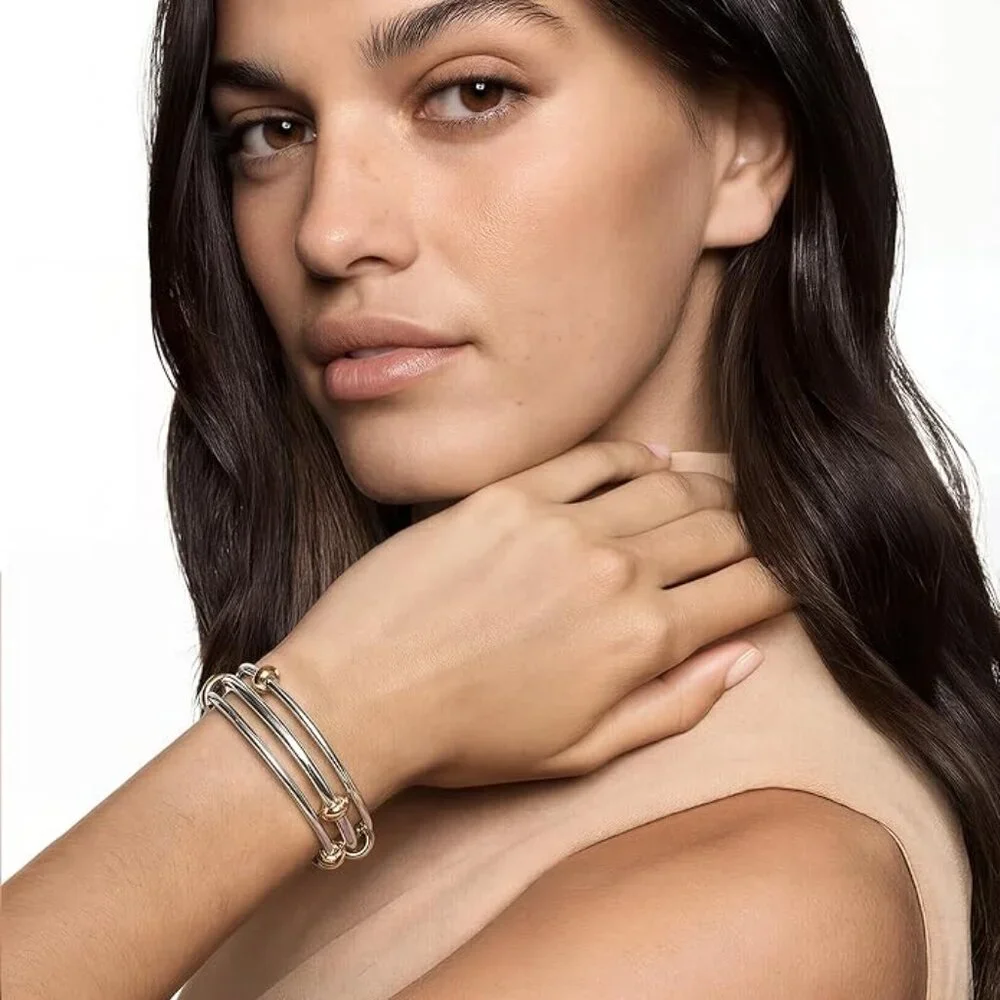 Two-Tone Silver and Gold Stackable Bangle Bracelet